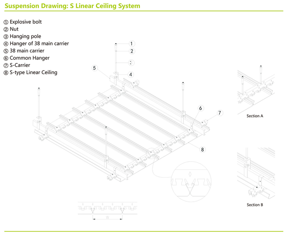 Suspension Drawing Linear Ceiling System - S Type